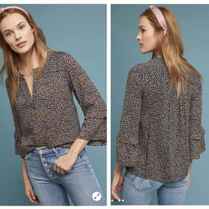 Maeve by Anthropologie Berwick‎ Bell Sleeve Novelty Print Button Up Top Size S
